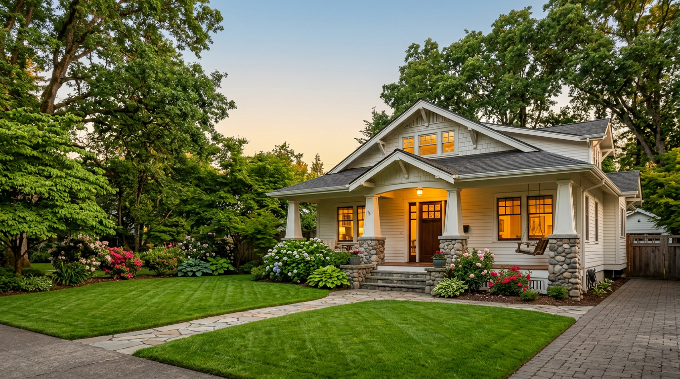 Welcoming craftsman-style home at golden hour